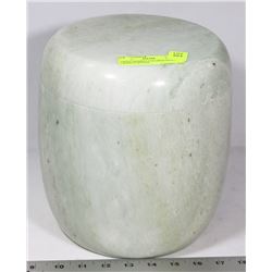 GREEN MARBLE COLORED STONE LIDDED URN/JAR