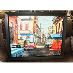 WOOD FRAMED VIBRANT CUBA STREET SCENE