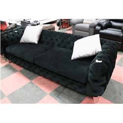 88" BLACK FABRIC SHOWHOME SOFA W/ ACCENT PILLOWS.