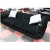 Image 1 : 88" BLACK FABRIC SHOWHOME SOFA W/ ACCENT PILLOWS.