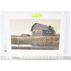 ABANDONED LOG CABIN DERELICT BUILDING LITHOGRAPH