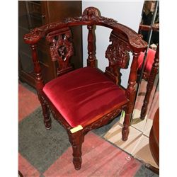 HAND CARVED SOLID WOOD CORNER CHAIR