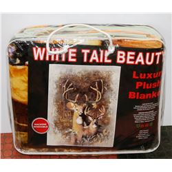 NEW! "WHITE TAIL DEER" LUXURY PLUSH BLANKET(QUEEN)