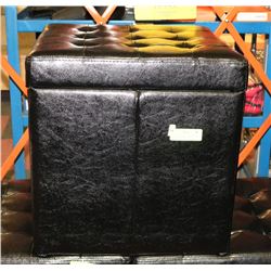 BLACK LEATHERETTE STORAGE STOOL, 17"X17"X17".