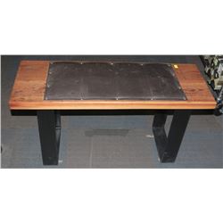 PINE AND LEATHER BENCH