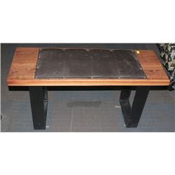 PINE AND LEATHER BENCH