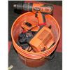 Image 1 : PAIL OF CHARGERS, DRILLS AND TOOLS.