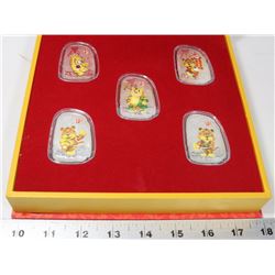 5 CHINESE NEW YEAR 1 OZ SILVER MEDALLIONS.
