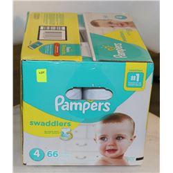 BOX OF 66 PAMPERS SWADDLERS SIZE 4