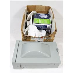 BOX OF ELECTRICAL ITEMS.