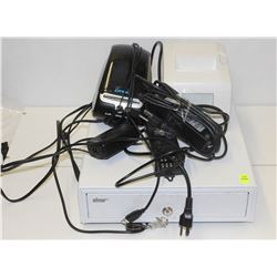 CASH REGISTER DRAWER W/ KEYS & 2 VARIOUS RECEIPT