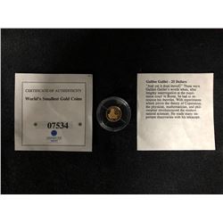 2001 GALILEO  $25 GOLD COIN  .9999 GOLD  .73 GRAMS