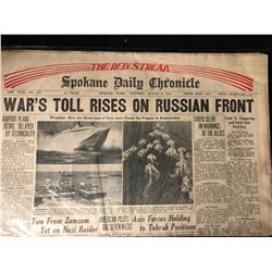 1941 SPOKANE DAILY CHRONICLE NEWSPAPER "WAR'S TOLL RISES ON RUSSIAN FRONT"