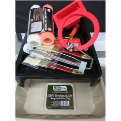Large New Painting Bundle / 2 paint trays / 3 brushes / 2 rollers & handle and