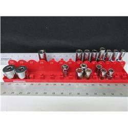 Socket Holder with 17 -  1/2 inch Dr metric Sockets 10 - 32mm deep & shallow