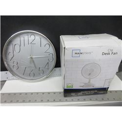 Desk Fan and 10" Wall Clock / clock comes with battery