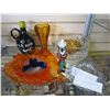 Image 1 : ART GLASS DISH, FIGURE, AND JUG AND CRYSTAL FOOTED BOWL AND CONTAINERS, AMBER GLASS VASE, AND DISHES