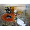 Image 2 : ART GLASS DISH, FIGURE, AND JUG AND CRYSTAL FOOTED BOWL AND CONTAINERS, AMBER GLASS VASE, AND DISHES