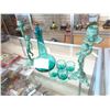 Image 2 : BLUE GLASS DECANTER SET AND 2 METAL CANDLE STICKS