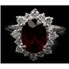 4.20 ctw Rhodolite Garnet and Diamond Ring - 14KT White Gold