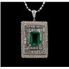 Platinum GIA Certified 6.98 ctw Emerald and Diamond Pendant With Chain