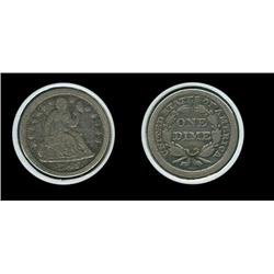 1849 Seated Dime. XF+. Key 839,000. (Small reverse bump)