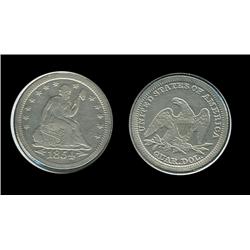 1854 Seated Quarter. XF+. Arrows. Bright. Trends $150