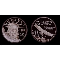 1998  4 Oz. 99.9% Proof Silver round. (Platinum plated) Boxed  w/C.O.A.