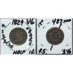 1829 Half Cent. VG. 15* Rotated left. Rare 487,000. 