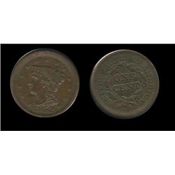 1853 Large Cent. AU-55. Slant 5’s. Chocolate brown. Trends $140