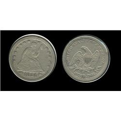1854 Seated Quarter. AU-53. Arrows. Full Liberty/lines. Trends $270