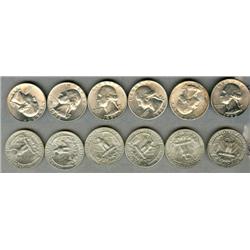 6 diff AU/BU silver Washington quarters