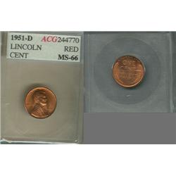1951-D Lincoln Cent ACG MS66 red