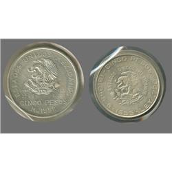 Mexico 5 Peso Silver 1952 and 1955 issues