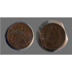 1864 Two Cent Brown Choice AU/UNC