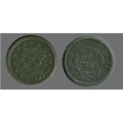 1847 Large Cent XF detail