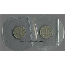 1865 Three Cent Nickel XF detail; First  year of issue