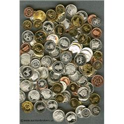 Large collection of miniature US Coins; Franklin mint issue, great detail, many sterling or gold-pla