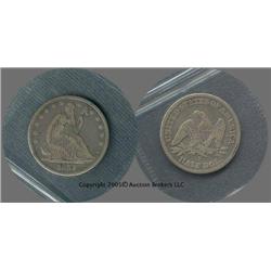 Rare 1857-S Seated Half VG/F detail; Few marks, but a rare date, retails $100 VG, $200 fine