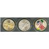 Image 1 : Millenium silver eagle set- 3 coins; Gold plated, colorized, and regular 2000 silver eagles in custo