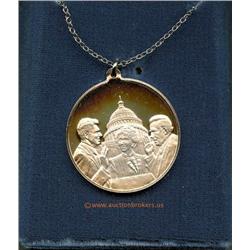 1981 Ronald Reagan Inauguration commemorative medal , bezel and chain; Sterling silver in custom cas