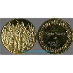 100 greatest Masterpieces Rembrandt  The Night Watch sterling medal; Gold electroplate on sterling s