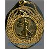 Image 1 : Walking Liberty Half on gold plated bezel and chain; Interesting novelty