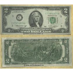 Mint $2 bill in commemorative first day binder; 1976 series Phila branch