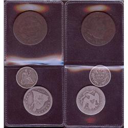 3 olde type coins; 1822 cent, 1877 quarter, 1890 dime,  early type lot!