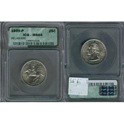 1999-P Delaware Quarter ICG Graded MS66; Gem circulation dates are hard to find, trends $40
