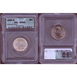 1999-P Connecticut Quarter ICG Graded MS66; Gem circulation dates are hard to find, trends $55