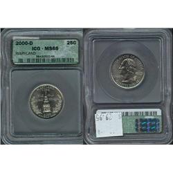 2000-D Maryland Quarter ICG Graded MS66; Gem circulation dates are hard to find, trends $30