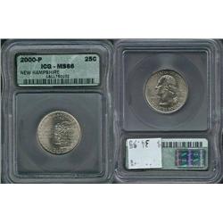 2000-P New Hampshire Quarter ICG Graded MS66; Gem circulation dates are hard to find, trends $35
