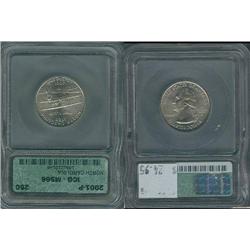 2001-P North Carolina Quarter ICG Graded MS66; Gem circulation dates are hard to find, trends $25